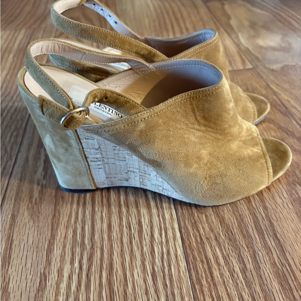 Valentino Tan Wedge Shoes with Textured Upper
